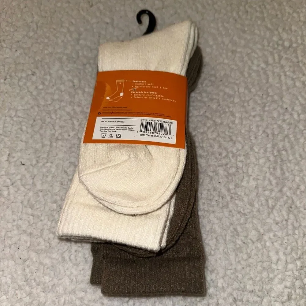 Timberland Women’s Super Soft Boot Socks 2 Pairs Brown Cream Cable Knit NWT